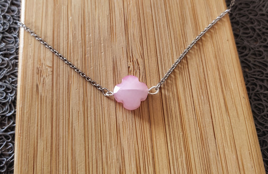 bracelet trèfle en verre: rose argenté