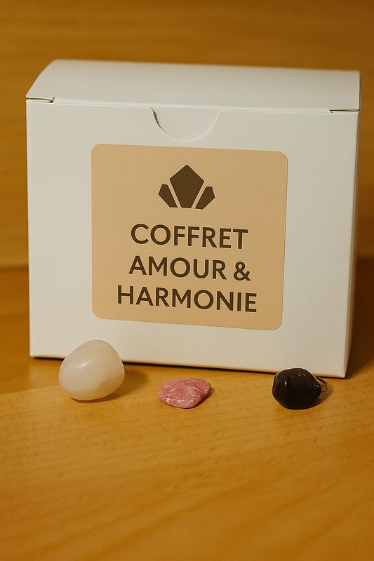 Coffret Amour & Harmonie - quartz rose, rhodonite & grenat